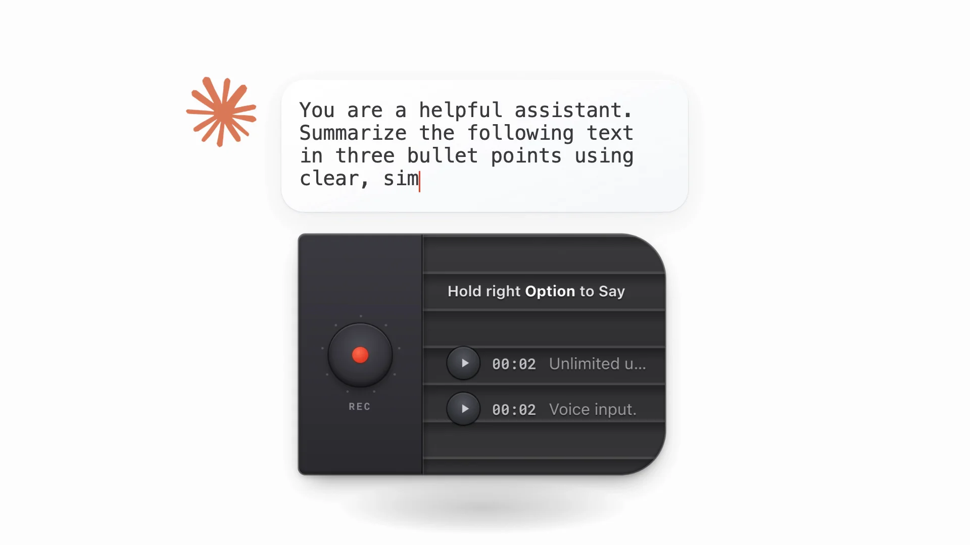 HoldSay beside an active writing field in an AI chat app