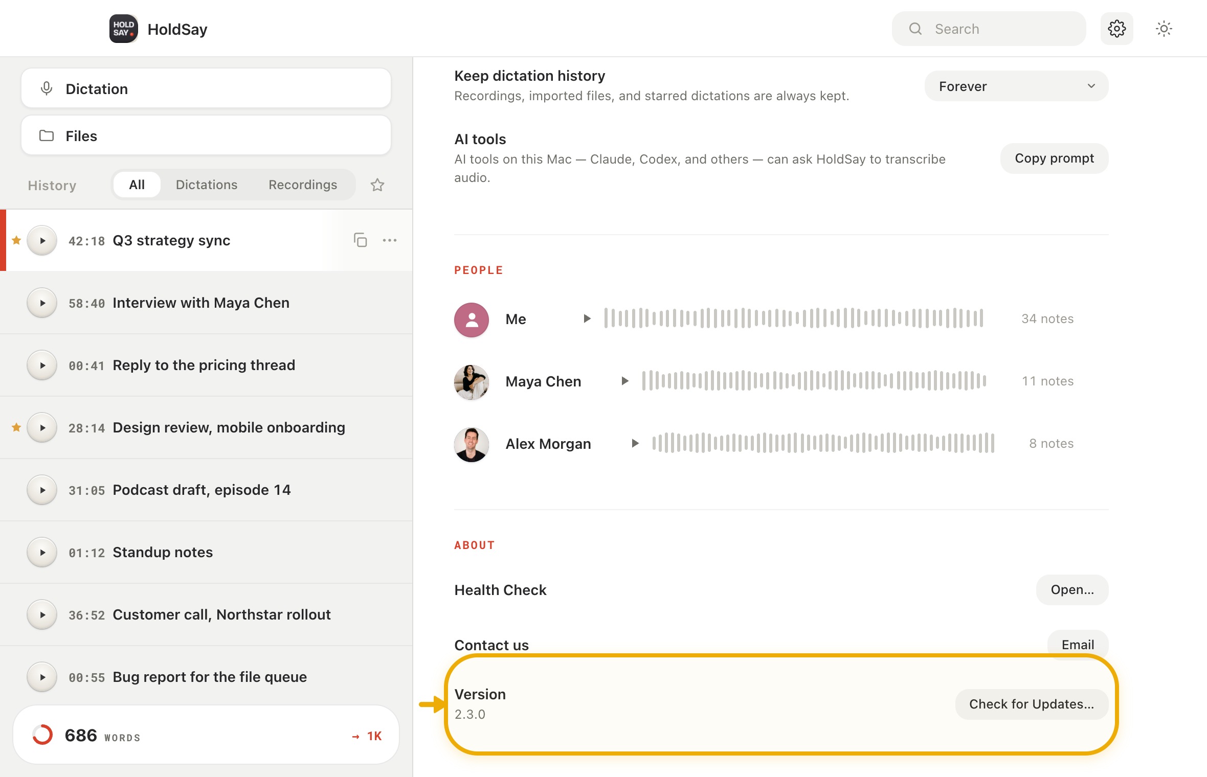 Send support enough information to reproduce it in the HoldSay app, with Version highlighted