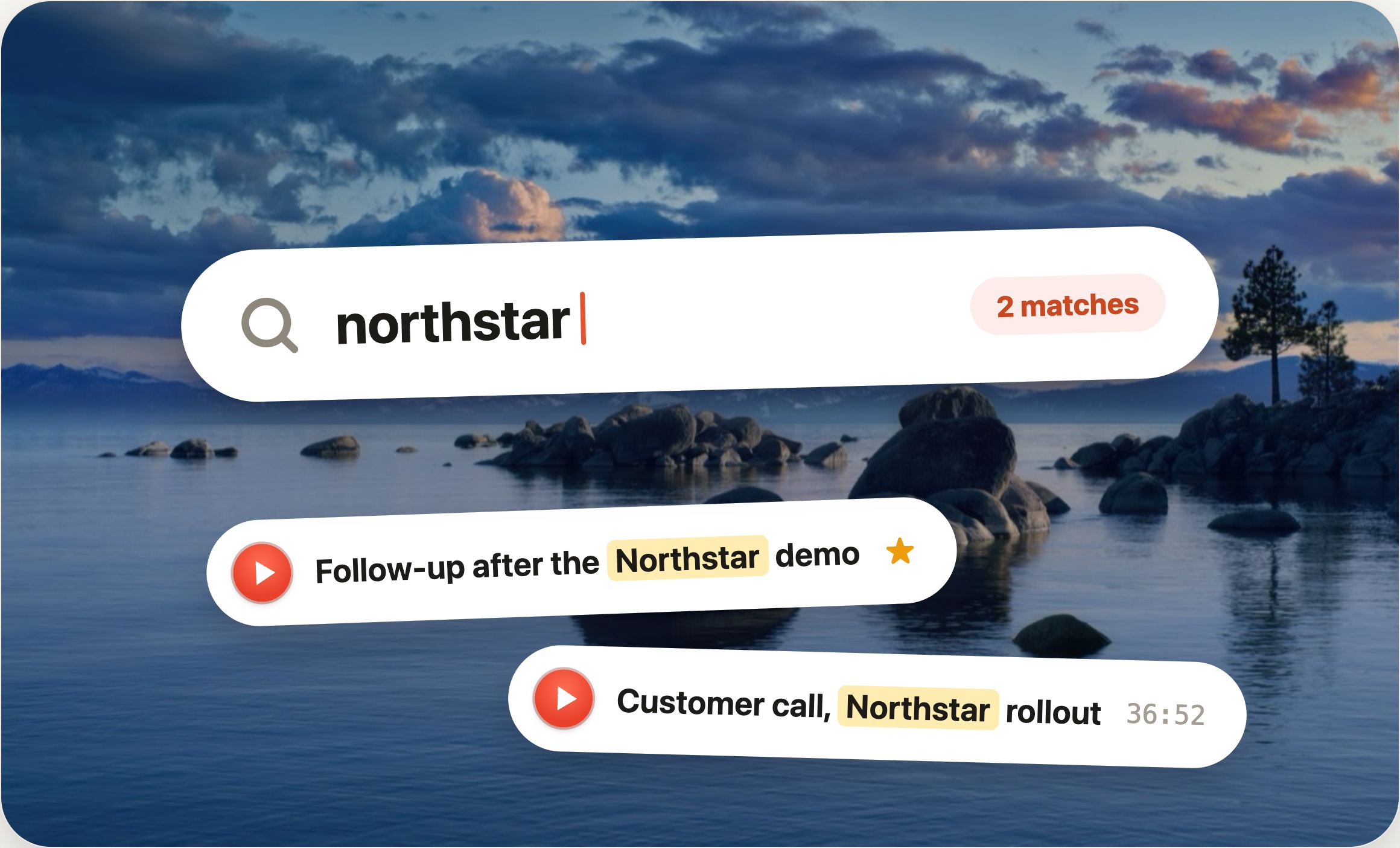 A large search field with a query and match count above two matching notes from the library