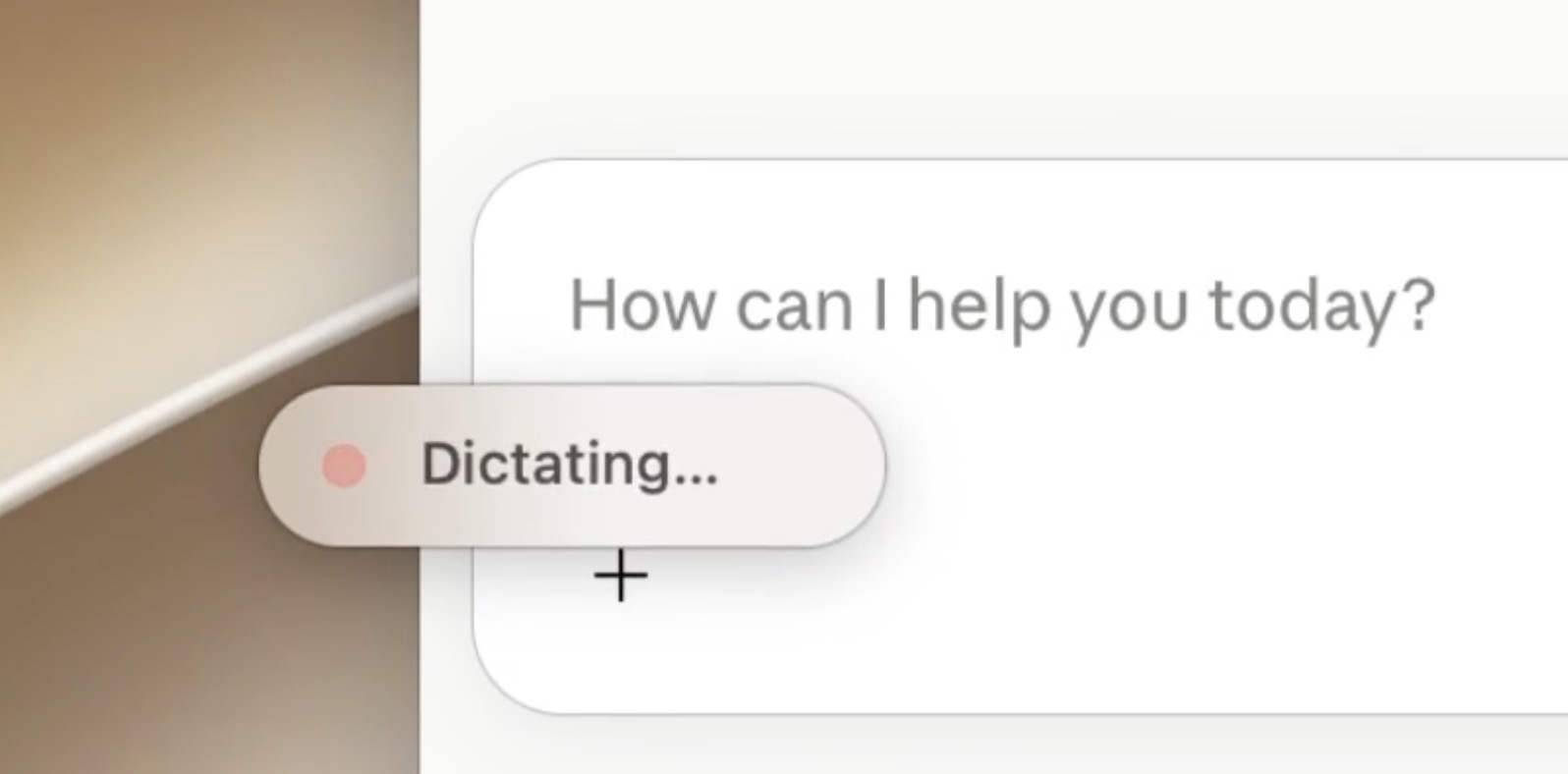 HoldSay showing the Dictating status while a text field is active